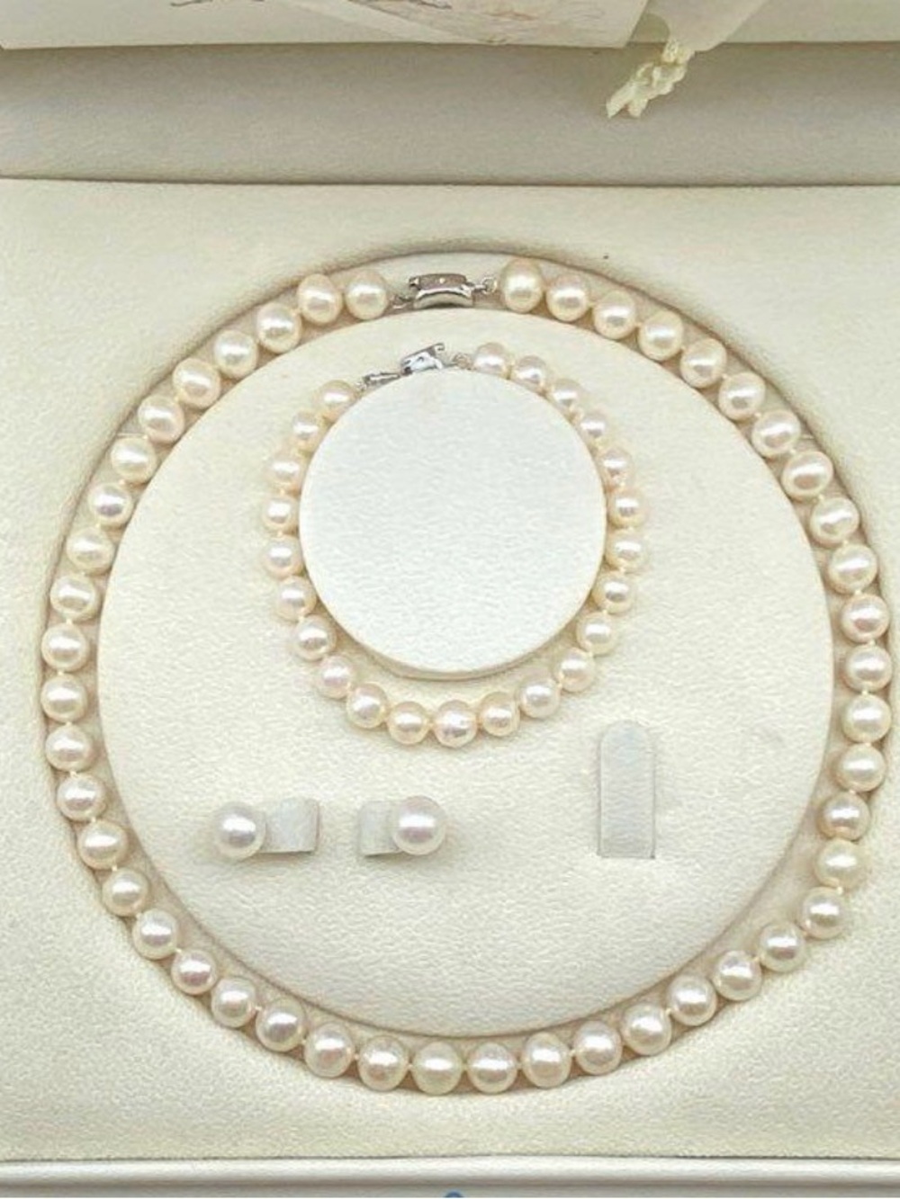 Knotted Freshwater PearlSet - Necklace, Bracelet & Earrings. 925 Sterling